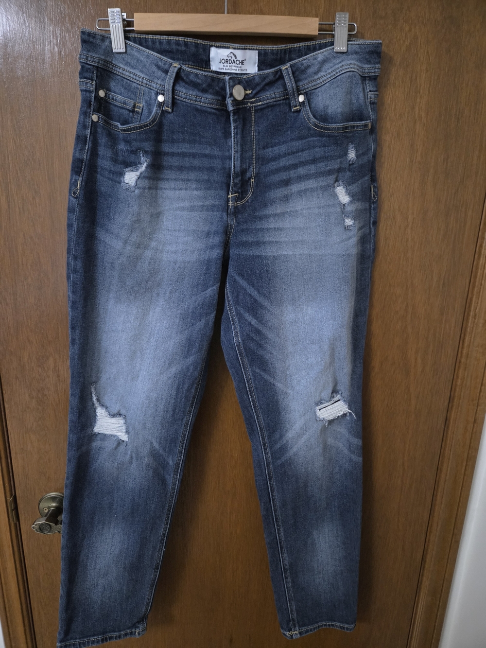 Jordache Women's Medium Wash Blue Distressed Boyfriend Jeans